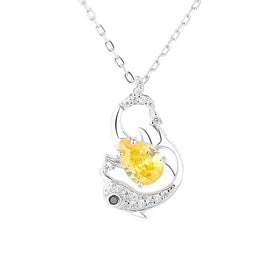 Sterling Silver 925 Dolphin Pendant with Yellow Stone Charm Necklace for Women Ocean Jewelry