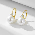 Luxury Fashion Jewelry 925 Sterling Silver Pearl Earrings Round Big Pearl Fine Cz Gold Plated Hook Hoop Earrings Wholesale