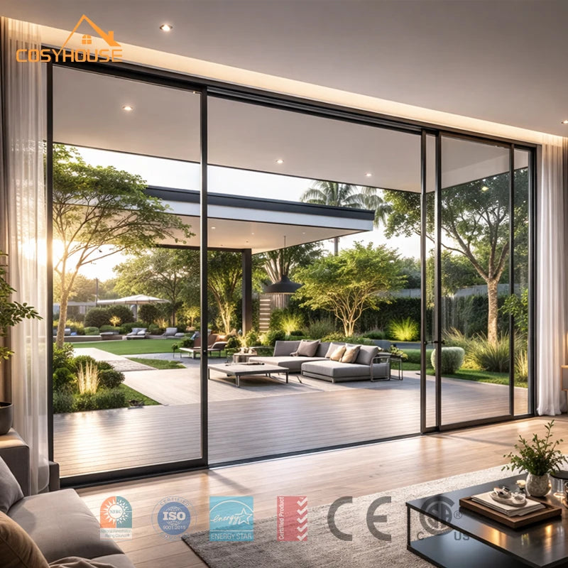 Slim Frame Aluminum Sliding Door Thermal Break Double Glazed Minimalist Glass Sliding Door for Modern Villa