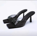 New Arrival Thin Mid-Heel square Head PVC Big Size Summer Shoes Sandals Women slippers for Ladies