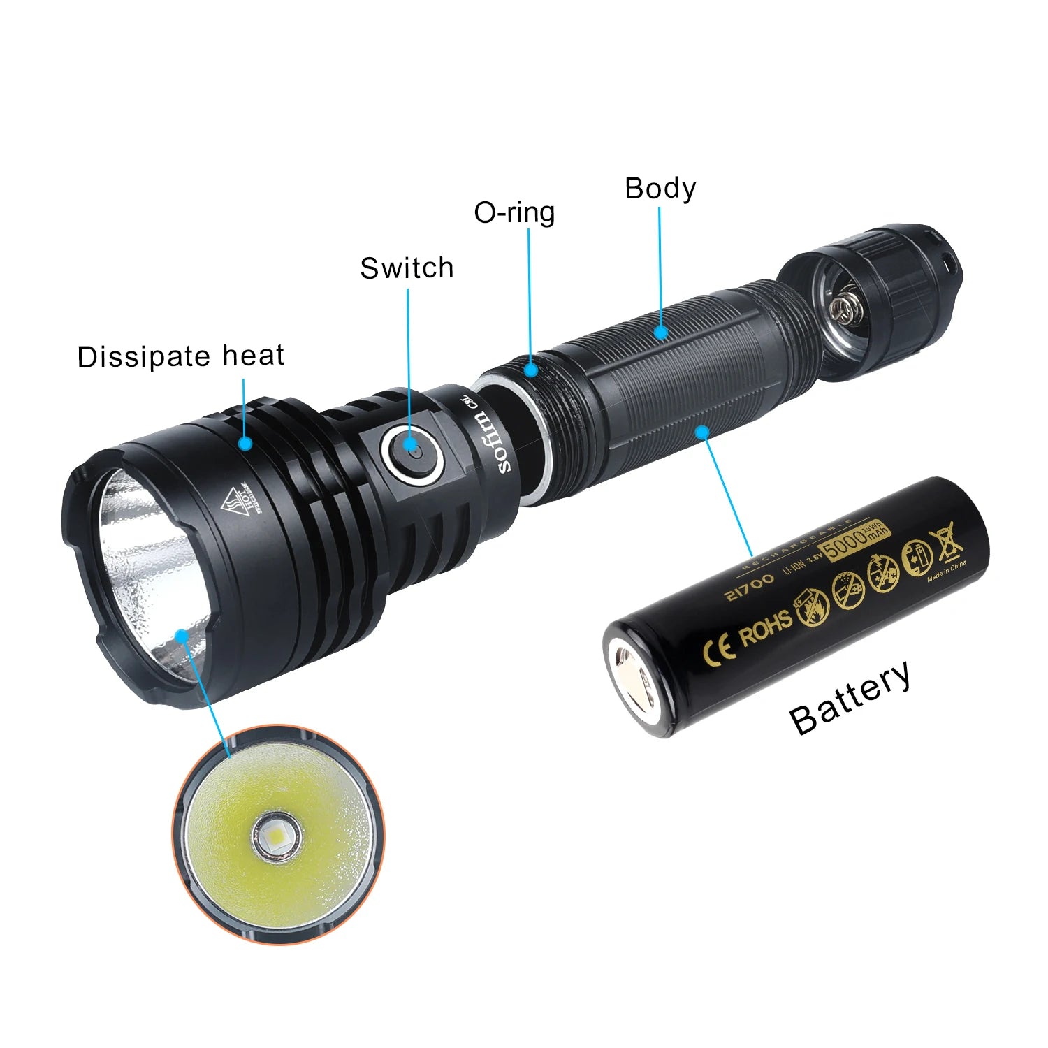 Super Bright 3100 Lumen XHP50D Outdoor Water Resistant 5 Modes Torch Light