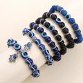 Hot Turkish Natural Matte Lava Stone Fatima Hand Evil Eye Beaded Bracelets Trendy Gift Jewelry for Women Men