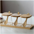 Hot Sell Seasoning Box 3 Sets Condiment Glass Spice Storage Jar Set with Bamboo Lid