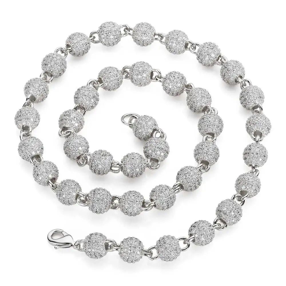 Unisex 8mm Neck Chain Sterling Silver Round Bead Micro Pave Diamond Jewelry for Party S925 Material Iced Out Chain for Women