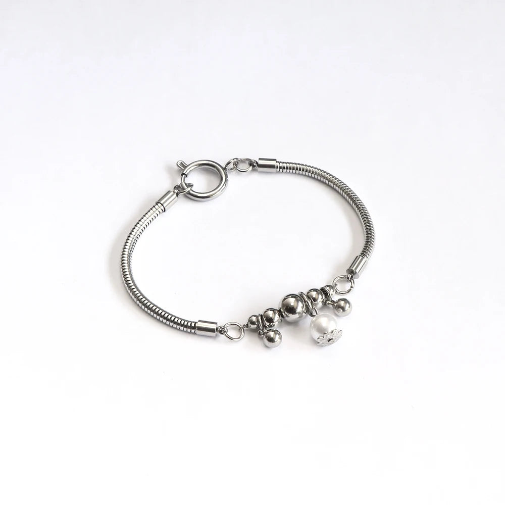 Custom Snake Chain Beaded Bracelet with Pearls Dainty Layering Jewelry for Girls Trendy Personalized Bangles