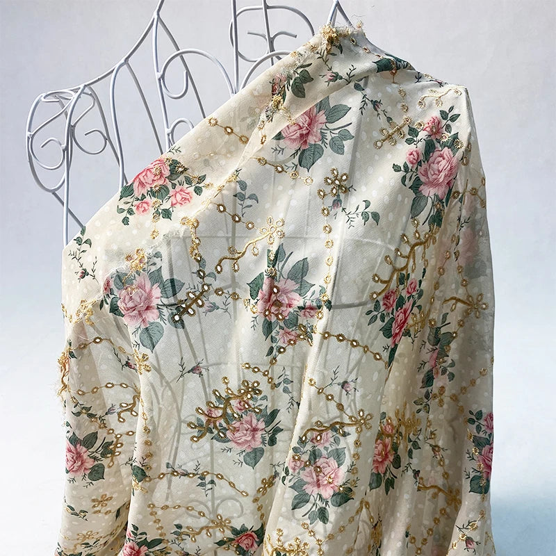 Customized Supplier's Polyester Breathable 3D Flower Eyelet Embroidered Fabric for Fashionable Girls' Garments Shoes Weddings