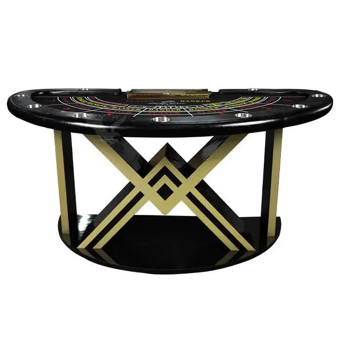 YH 7 Players MDF Wooden Gambling Baccarat Table Heightening V Leg Casino Baccarat Table With Golden Chips Tray