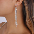 Hot Sale Gold Plated Bling Diamond Long Tassel Earring Round Hollow Full Diamond Rhinestone Drop Studs Earrings For Women
