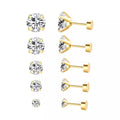 Wholesale 18K Gold Plated Different Size Claw Setting Round White Zircon Stud Earring Jewelry for Women