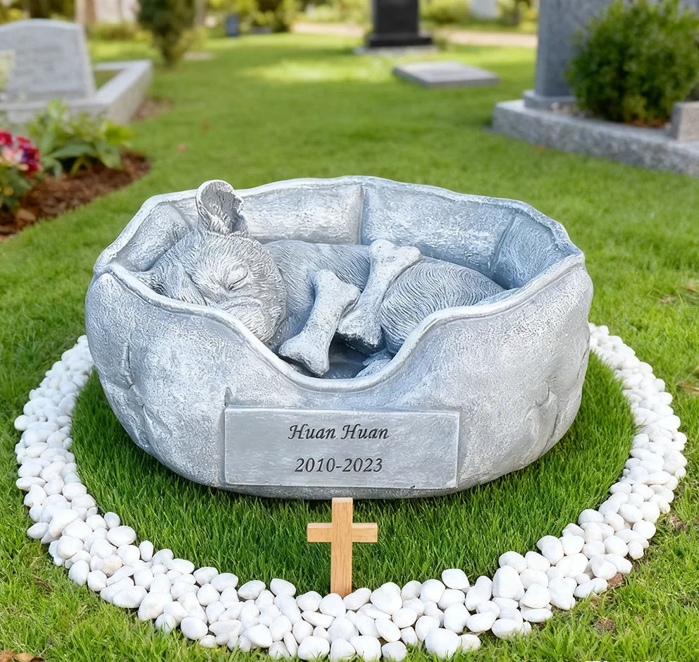 Custom Pet Memorial French Bulldog Resin Sculpture with Dog House & BoneSympathy Gift for Pet Loss RemembranceHome Decor
