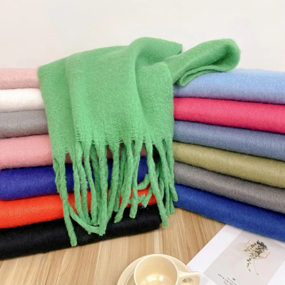 Solid Color Winter Scarf Cashmere Feel Soft Classic Wrap Long Stoles Oversized Soft Scarves