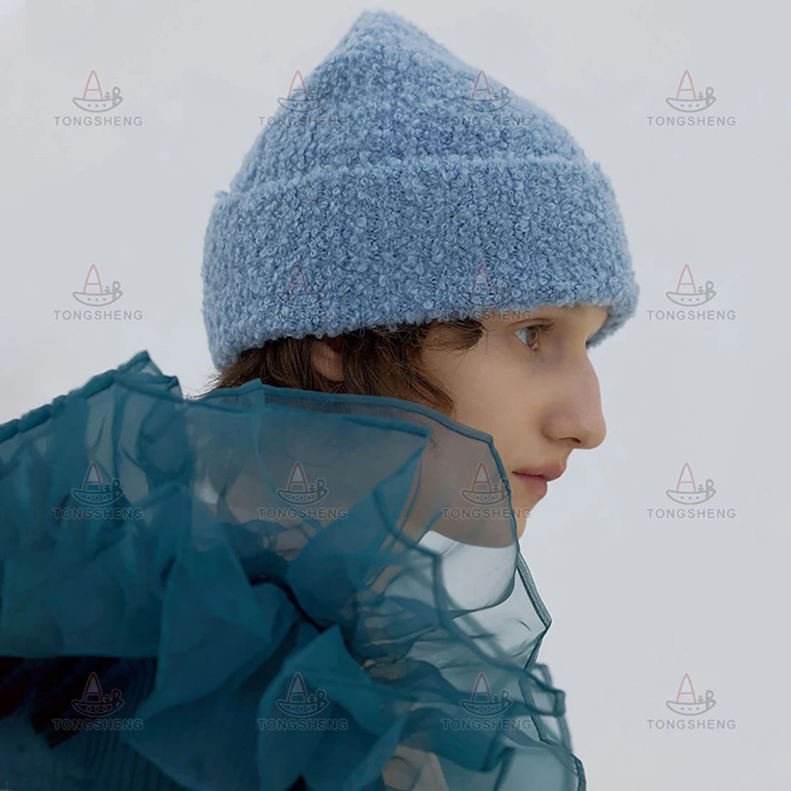 Manufacturer Wholesale Custom Autumn Winter Warm Solid Color Texture Wool Yarn Knitted Beanie Hat for Men and Women