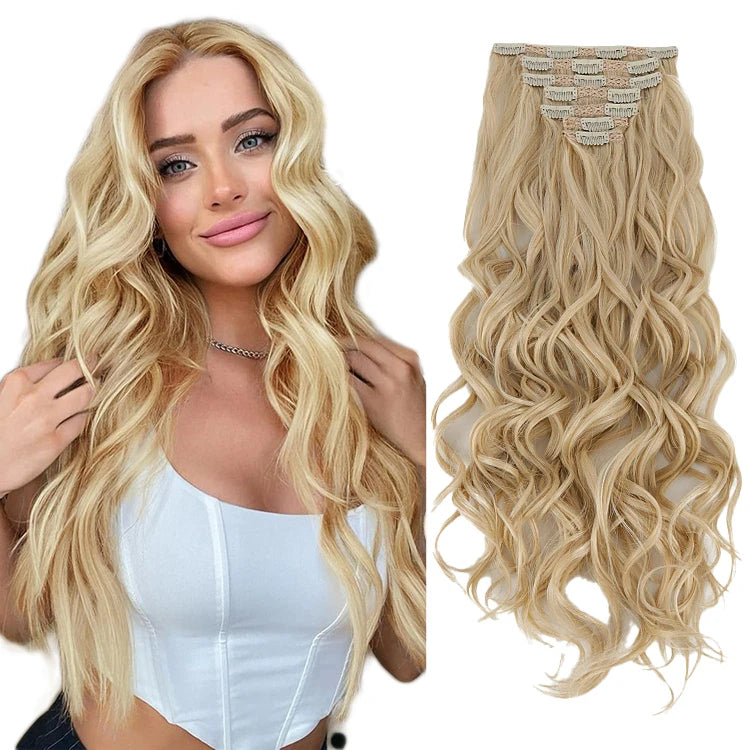 Julianna New Arrivals 24inches 7 Piece Heat Resistant Clip-in Loose Wave Curly Hair Extensions for Women Kanekalon Wholesale