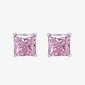 925 Sterling Silver Pink Square Cubic Zirconia Solitaire Princess CZ Stud Earrings for Women