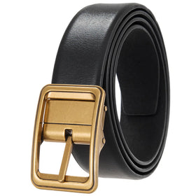 3.5CM Custom Logo Adjustable Size Pin Buckle Retro Black Leather Belt ForJeans