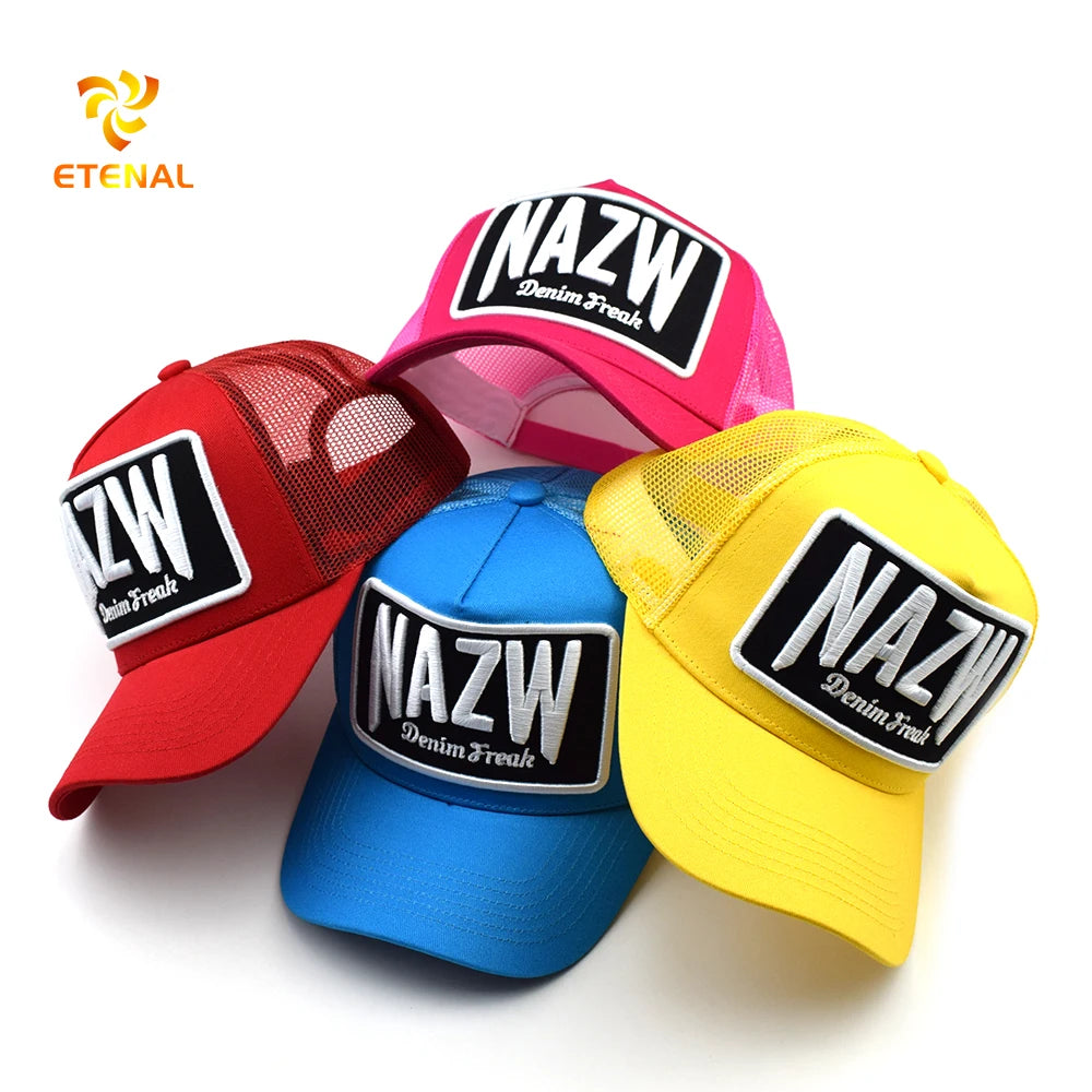 Customised Multi Color Sporty Fruit Pattern 3D Embroidered Oxford Dobby Baseball Cap Trucker Hat