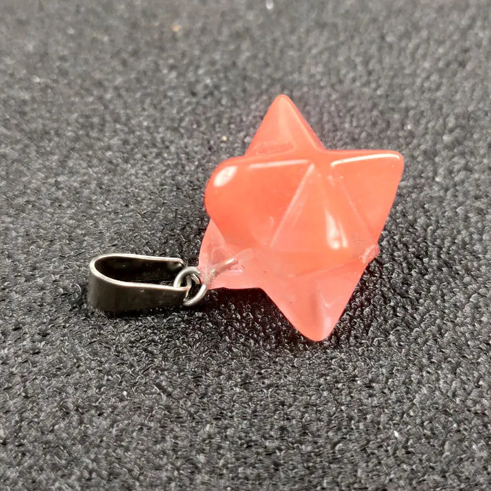 Hongzhuo Natural Watermelon Quartz Gemstone Crystal Quartz Merkaba Star Pendants Gifts Souvenir Craft Necklace Accessory Jewelry