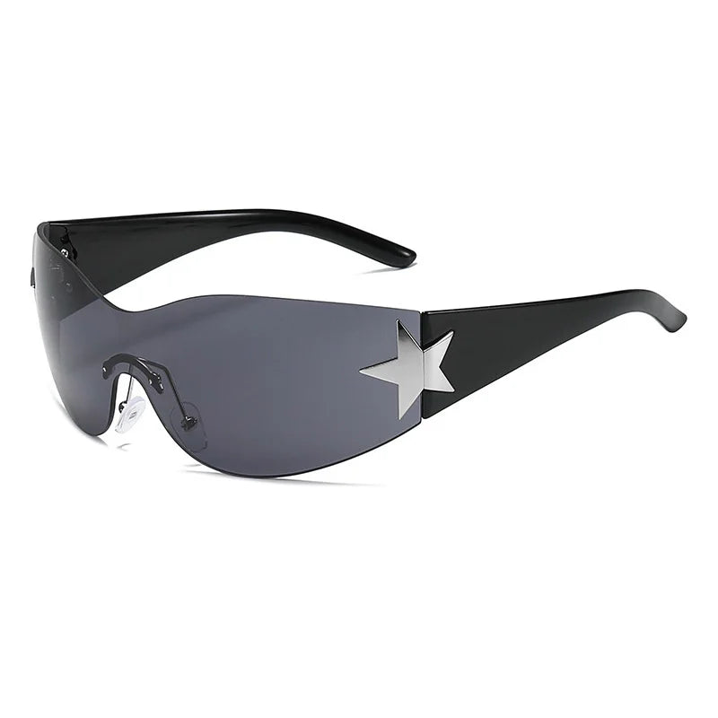 Superhot Eyewear 10122 Fashion 2023 Sun Glasses Oversized One-Piece Lens Rimless Shield Y2K Star Sunglasses