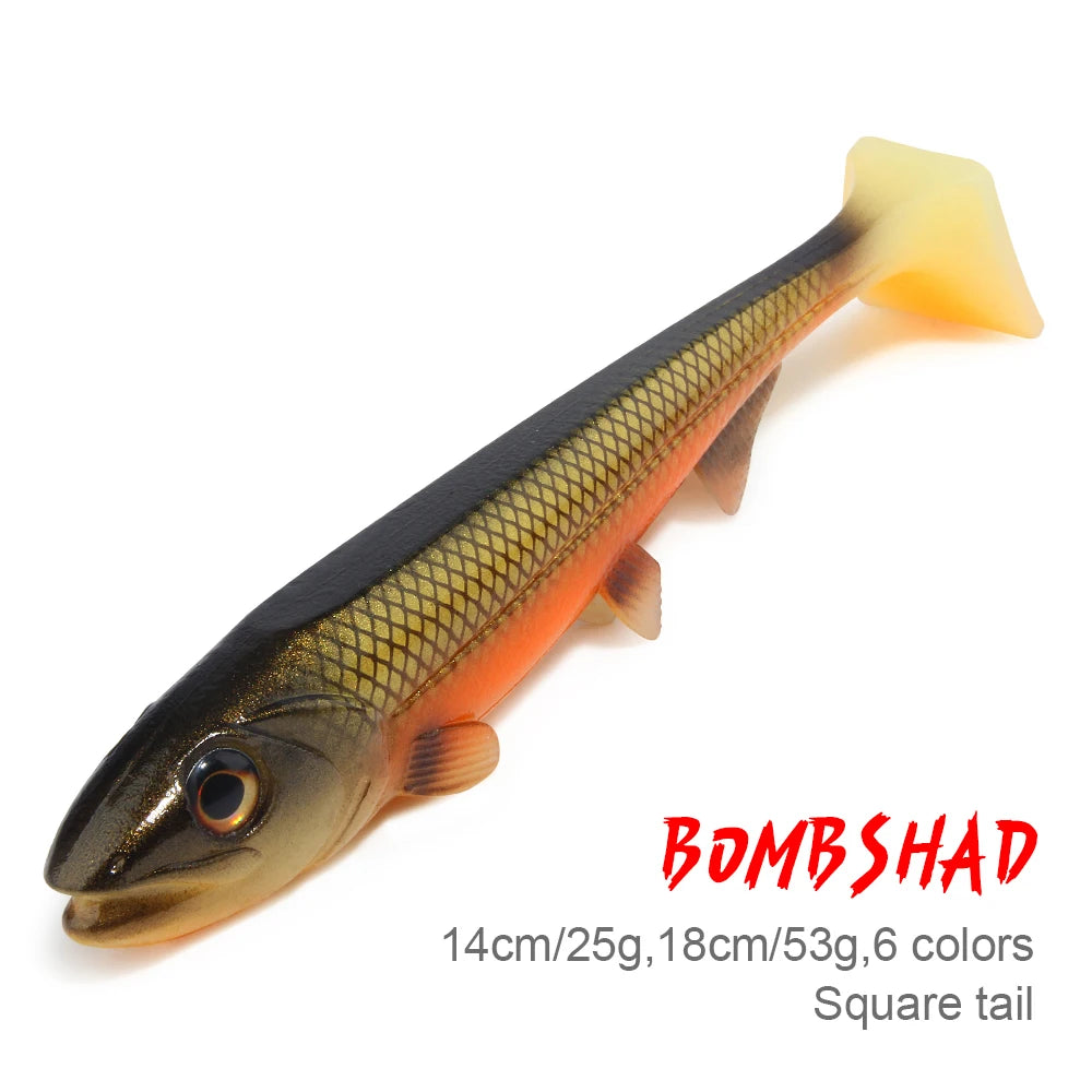 Spinpoler Bombshad Soft Fishing Lure PVC Bait 14cm 18cm Swimbait Big Game Shad Artificial T Tail  Sea Trolling Saltwater Tackle
