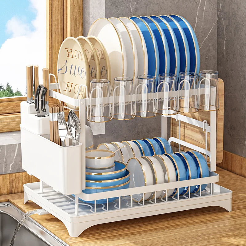 Household Shelf Organizer Dish Rack 2-Tier Dish Racks Counter Kitchen Organization with Extra Drying Mat for Kitchen