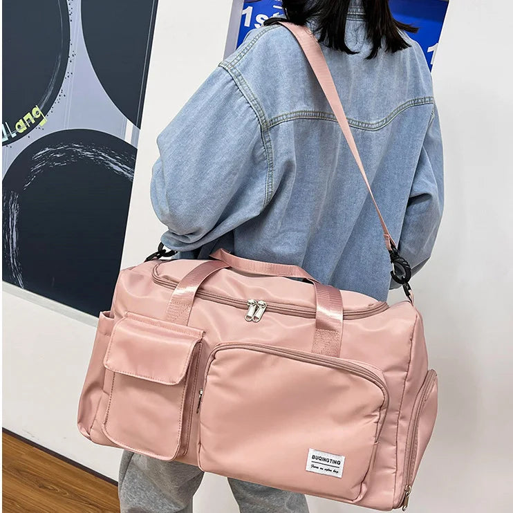 Customized Logo Pink Duffle Bags Gym Duffel Bag With Shoe Compartment for Travel Luggage Holiday Use