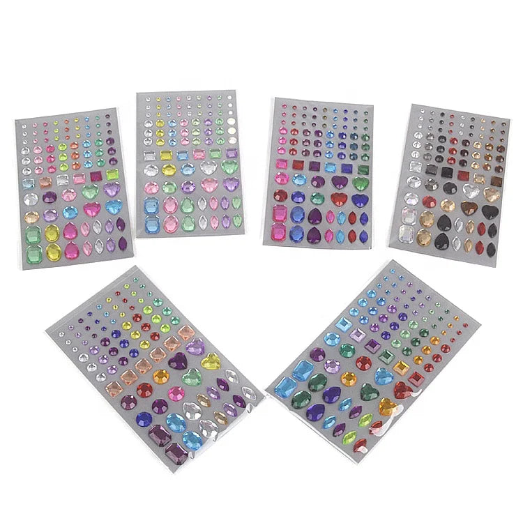 Small MOQ Assorted Shape and Color Acrylic Rhinestone Children Sticker Self Adhesive Craft Stickers