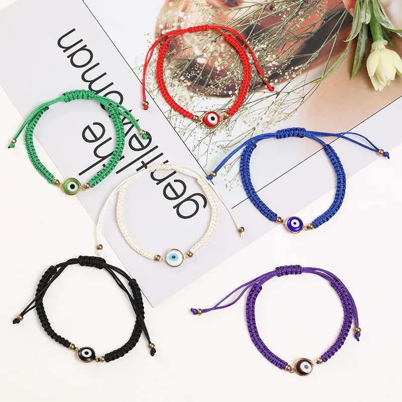 Handmade Black Red Green Purple Cord String Rope Braided Woven Devil Eye Charm Adjustable Knot Bracelet Jewelry Good Luck