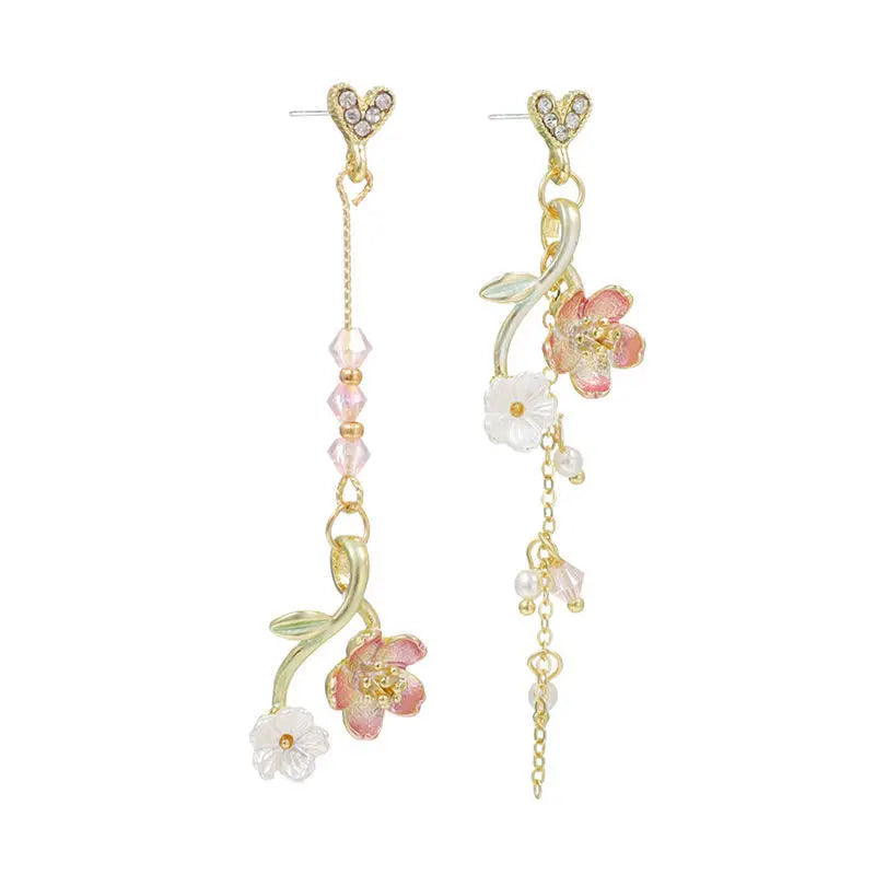 2022 Unique Handmade Retro Flower Dangle Drop Earring Asymmetrical Cute Statement Hook Earring for Women Girl