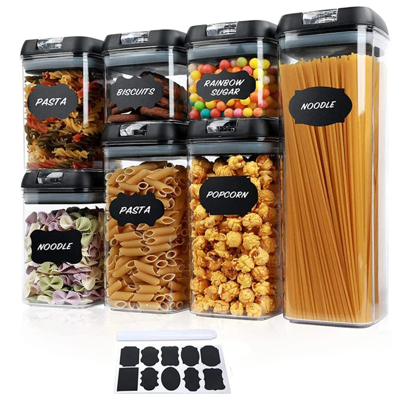 High Quality 7pcs Set Airtight Transparent Dry Food Storage Container Lid Classic Kitchen Camping Made Durable Plastic PET PP