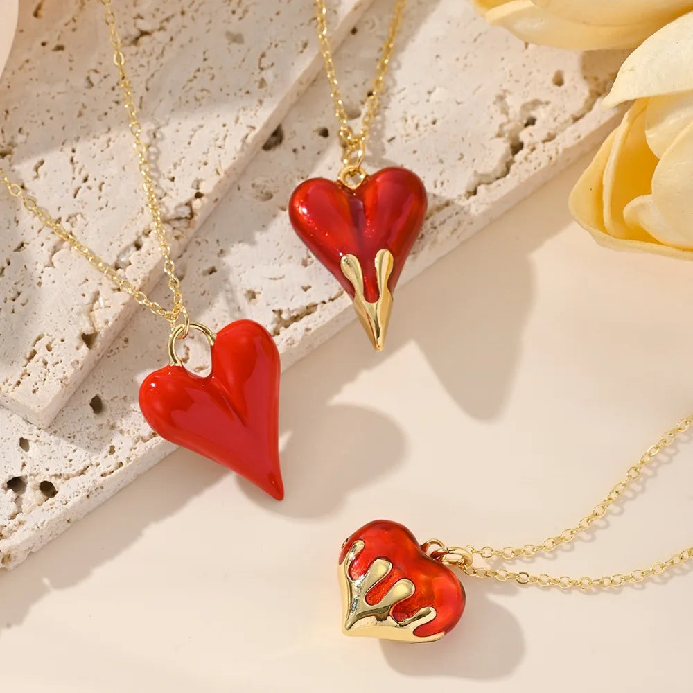 2025 Trendy Enamel Heart Charm Necklace 18K Gold Plated Chain Jewelry Necklace for Women Girls