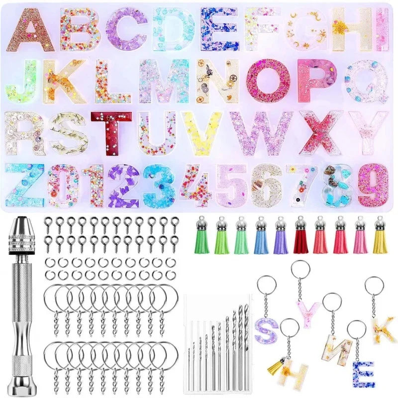 DIY Keychain Jewelry Pendant Crafts Mold Tools Alphabet Letters Number Silicone Resin Molds Eco-Friendly White Cake Tools Kit
