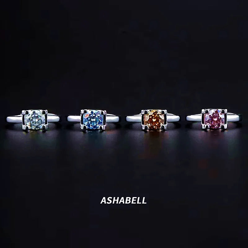 Ashabell Classic square Inlaid Colorful 1CT Moissanite Ring 925 Silver Vvs D Color Women Wedding Band