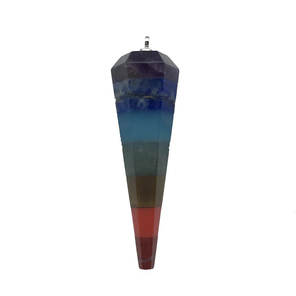 Diy Natural Crystal Seven Chakra Pendant Necklace Spirit Pendulum Colorful Chakra Hexagonal Cone Power Stone Accessories
