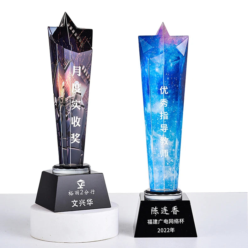 Color Star Shape Crystal Trophy Company Annual Meeting Crystal Crafts Souvenir Customized Crystal Trophy Award WDY-0045