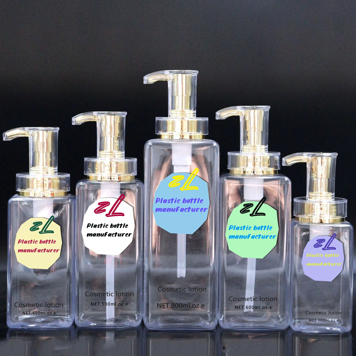 300ml 400ml 500ml 600ml 800ml clear square Lotion Bottle Custom logo Cosmetics 8oz Gold Pump Head Shampoo Plastic Bottle