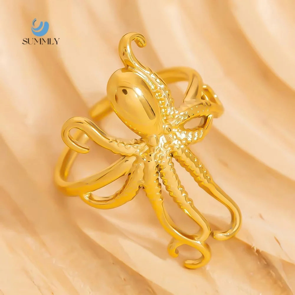 SUMMLY Trend Wholesale Personalized Non-fading 18K Gold Plated Stainless Steel Waterproof Adjustable Rings Fashion Jewelry
