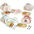 850ML Stainless Steel Lunch Box Kids With Lunch Bag Cutlery Rabbit Bear Toddler 2 Compartment Bento Box for Back to School