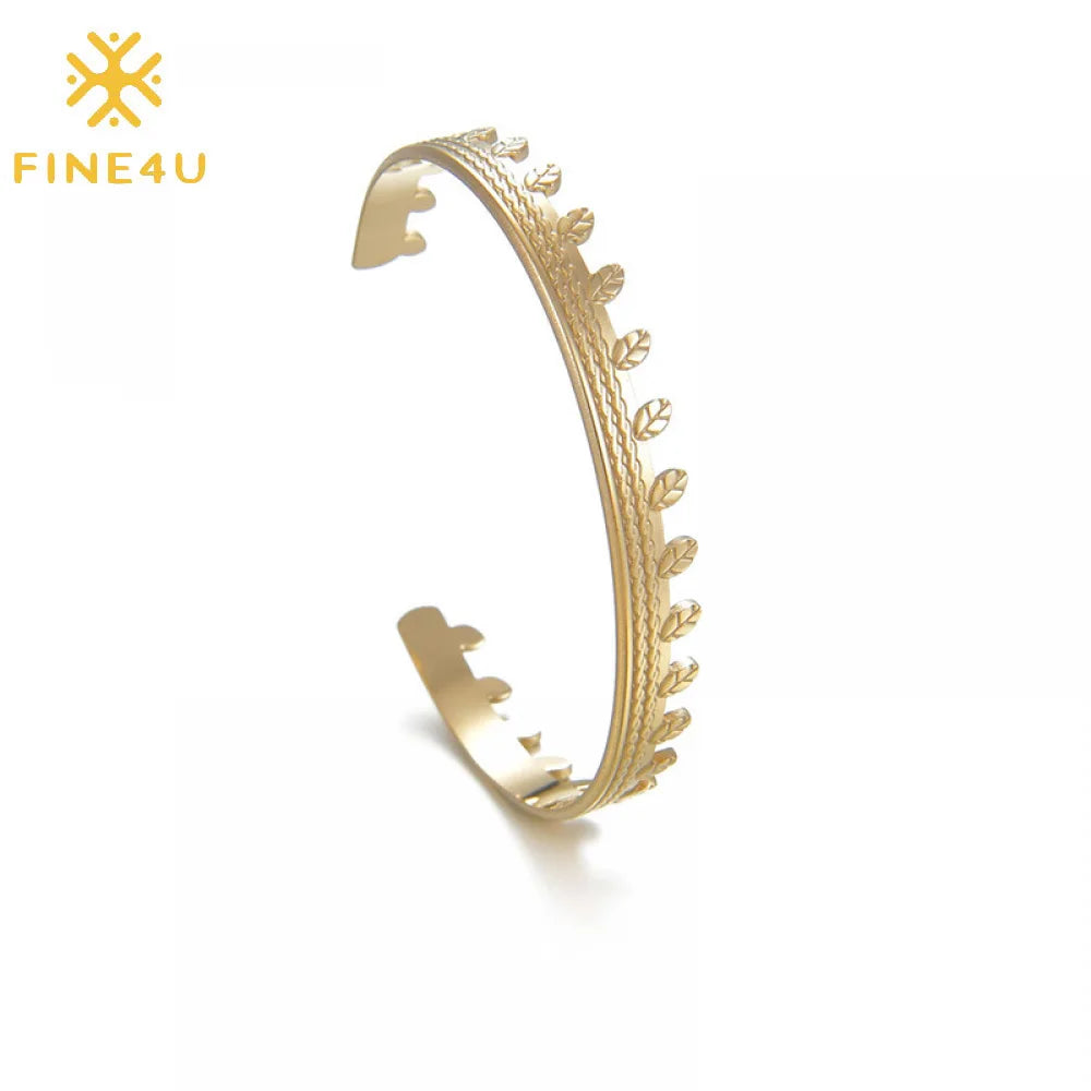 2025 Trendy Dainty Fashion Jewelry 14K Gold Plated Leaf Open Bangle Stainless Steel Cuff Bracelet Women
