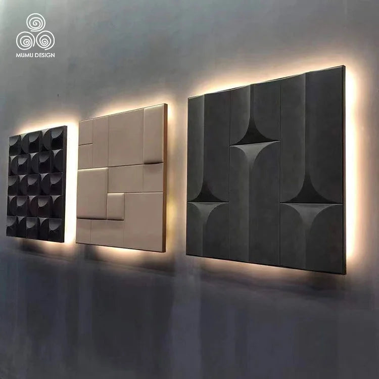MUMU Manufacturing 3D MDF Decorative Panels Leather Wall Boards Cladding Panel for Indoor Hotel Decorative
