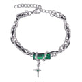 Hyperbole Vintage Personalized Stainless Steel Layer Chain Zircon Cross Tassel Bracelet for Men Stackable Jewelry