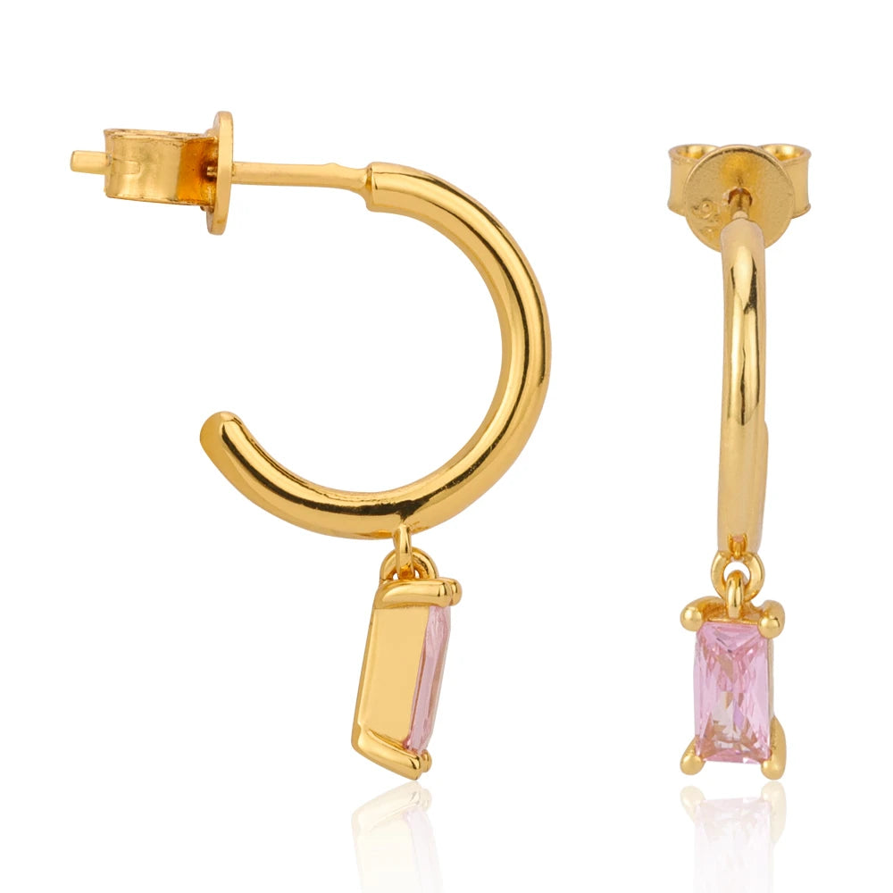 Fine Jewelry 925 Sterling Silver Gold Plated Solitaire Geometric Earring Batch Baguette Earrings