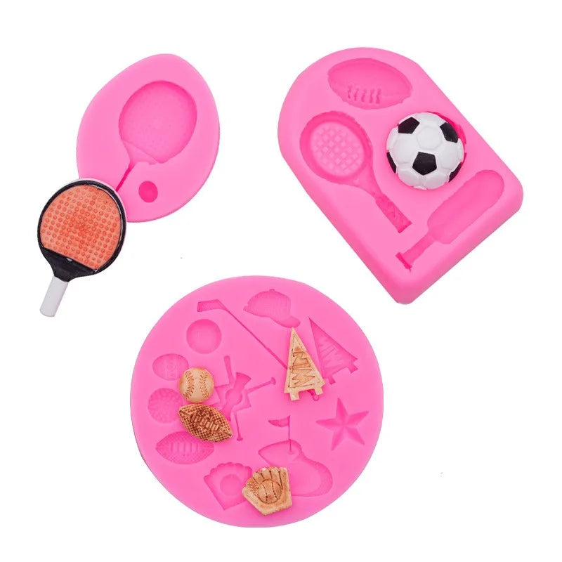 HY Sports Theme Molds Mini Football Basketball Tennis Golf Sport boys Silicone Fondant Mold Cake Decorating Tools