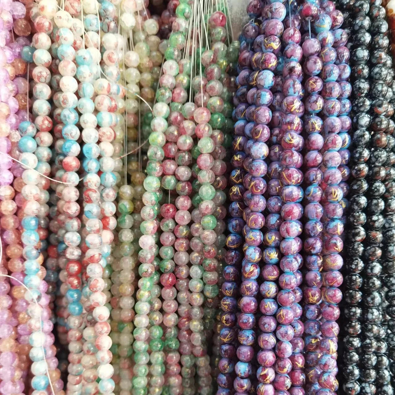 Customized DIY 8MM 10MM Baked Lacquer Beads Solid Loose Beads Ink Wash Blossom Glass Beads for Jewelry Making