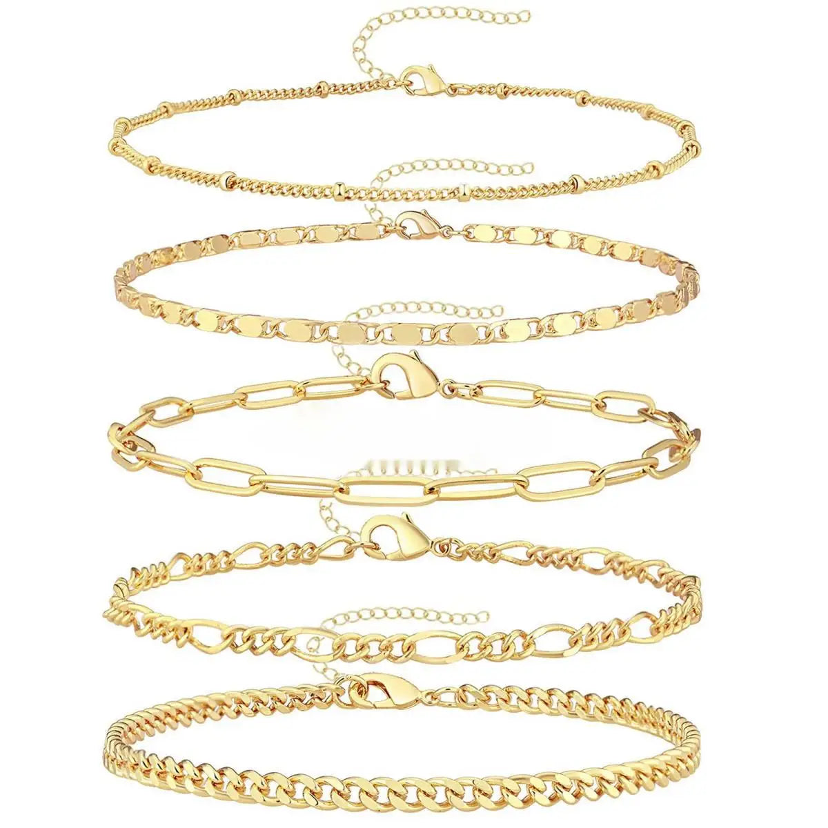 Hot Sale Gold Chain Adjustable Bracelets Set 14K 18k Real Gold Plated Link Chain Stackable Bracelets for Women Jewelry Gifts