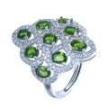 Factory Wholesale Rhodium Plated 925 Sterling Silver Oval Cut Natural Diopside Ring for Women Anniversary Gift Party Wear