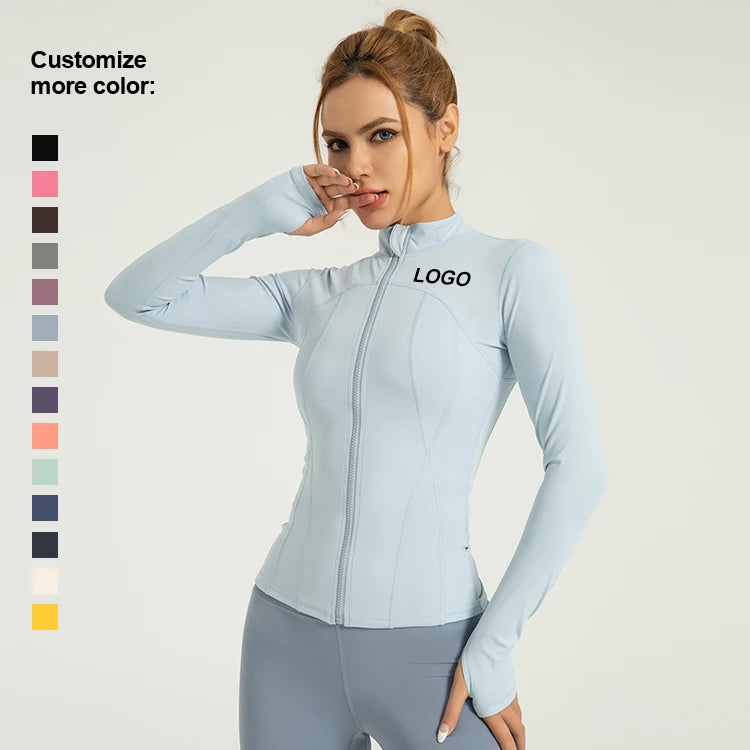 Customizable Women's Long Sleeve Outwork Sports Wear Soft Comfortable Zipper Jackets Running Fitness-Breathable Quick Dry Top