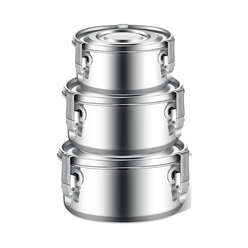 Round Stackable 12cm 14cm 16cm Stainless Steel 304 Lunch Box Food Storage Container Set with Lids