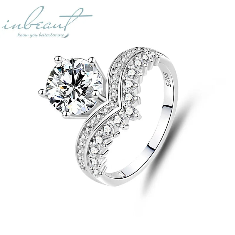 925 Silver Original 2 Carat Brilliant Cut Pass Diamond Test Sparkling D Color Moissanite Wedding Crown Ring Women Fine Jewelry