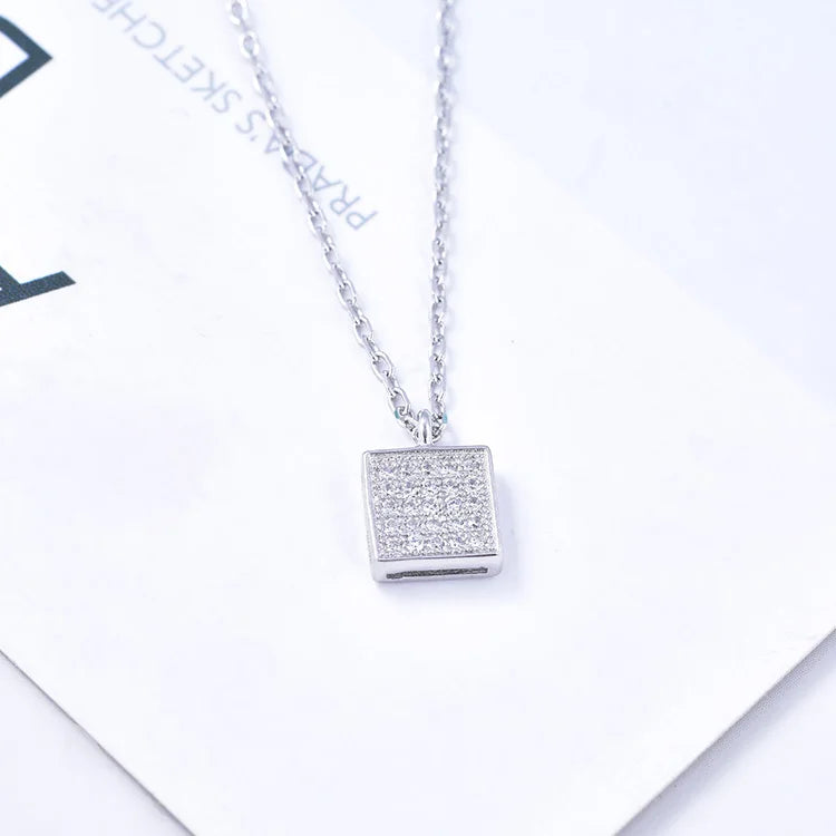Wholesale Prices 925 Sterling Silver White Gold Plated Necklaces Fashionable Square Handmade Necklace for Women