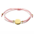 Custom Laser Engraving 18K Gold Plating Blank Coin Bracelets Waterproof Gold Coin Charm Adjustable Braided Rope Bracelet